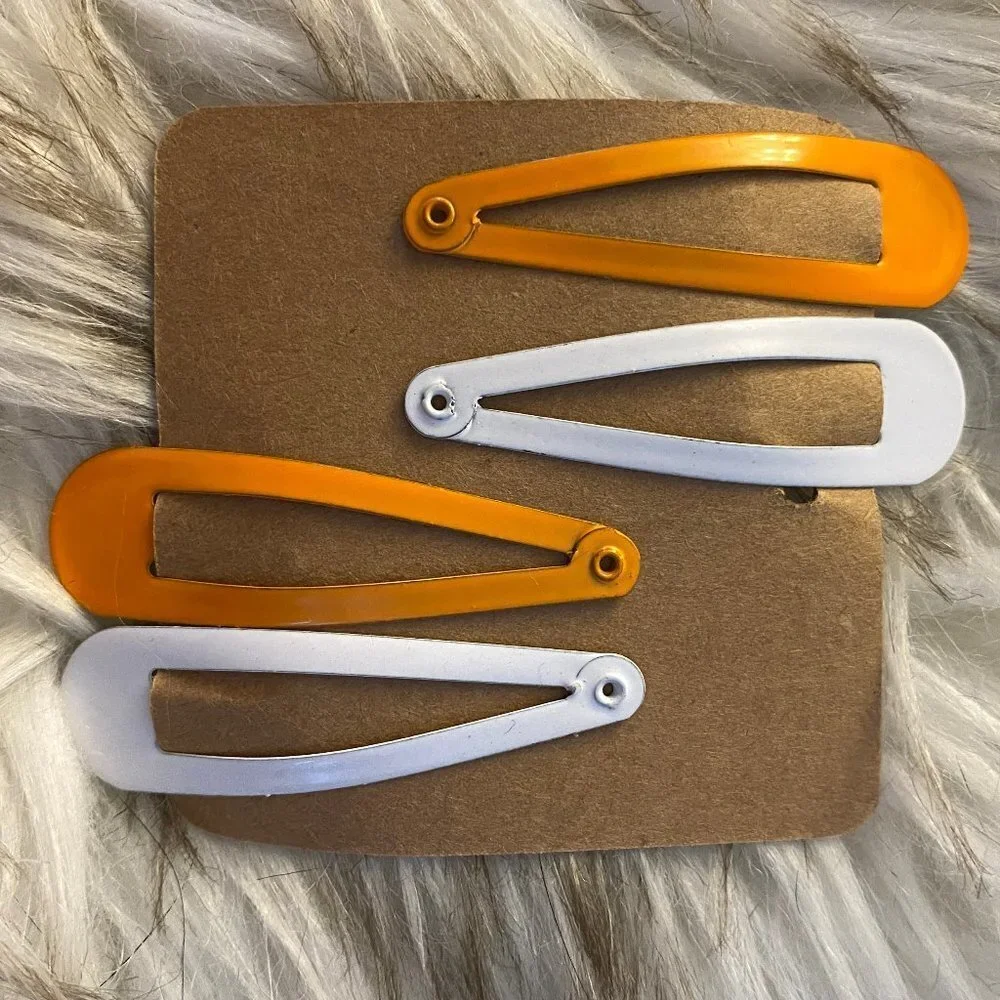 4ct Metal Snap Hair Clips, White and Orange